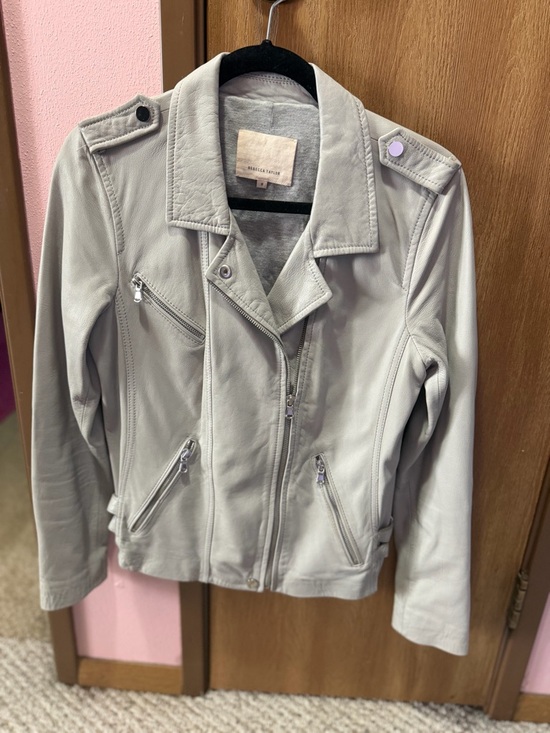 Rebecca Taylor Jackets & Blazers - Rebecca Taylor Light Gray Leather Moto Jacket